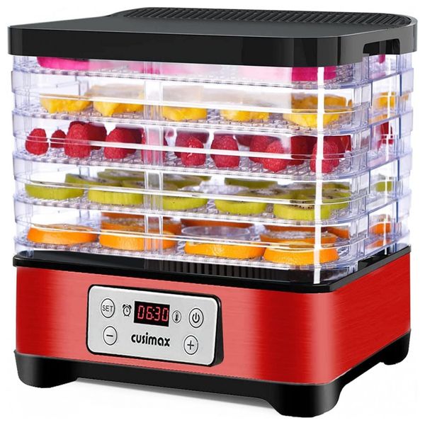 CUSIMAX Máquina Desidratadora de Alimentos com 5 Bandejas, Painel Digital de Controle, 300W, 110V, Prata