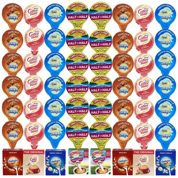 Creme Líquido para Café com 4 Sabores Variados, 48 Unidades no Total, Delight, Land Laker's Half e Nestlé Coffe Matte