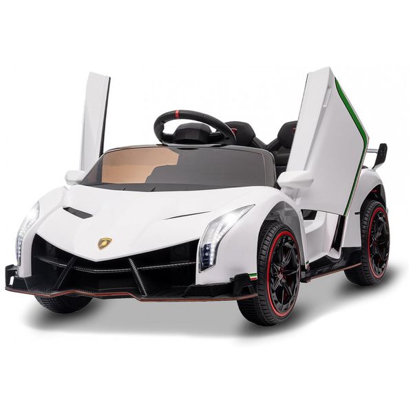Carro Elétrico Infantil a Bateria com Controle Remoto, 3 Velocidades, Portas Hidráulicas, Faróis LED e Música, 12V, GAOMON Lamborghin, Branca