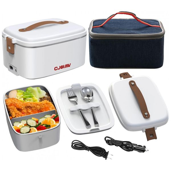 Marmita Elétrica Portátil 1,8L com Acessórios e 2 Fontes de Alimentação 12V ou 110V, 70W, CJOIAW, Branca