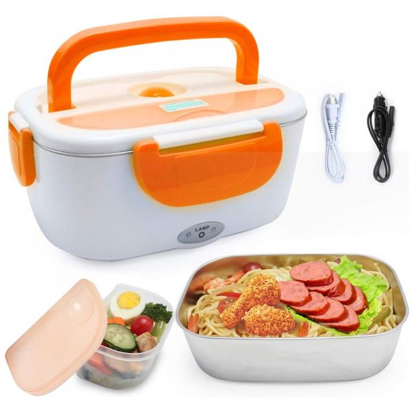 Marmita Elétrica Portátil 2 em 1, 1,5L com Recipiente Removível de Aço Inoxidável, 12V ou 110V, VECH, Laranja