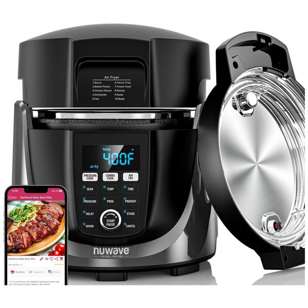 Panela de Pressão Elétrica Programável 5,6 Litros 540 em 1 com Função Air Fryer, 1500W 120V, NuWave Duet, Preta