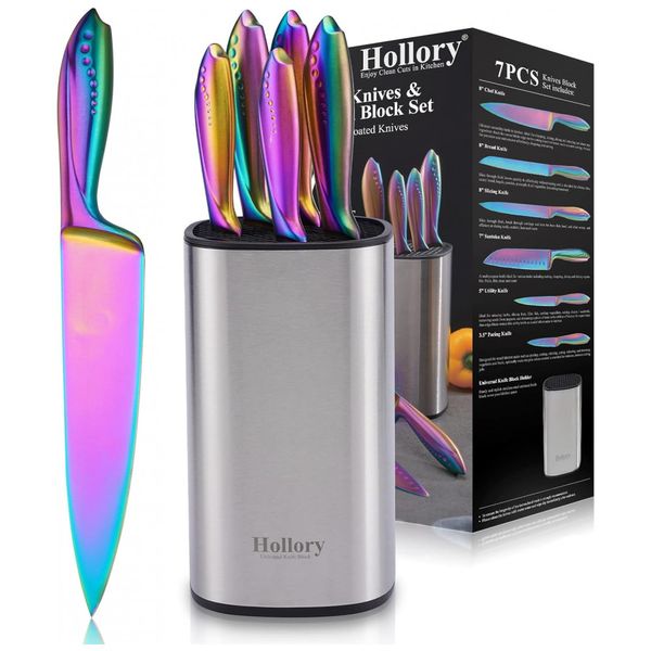 Conjunto de Facas de Cozinha 7 Peças em Aço Inoxidável de Alto Carbono, Colorido, Hollory