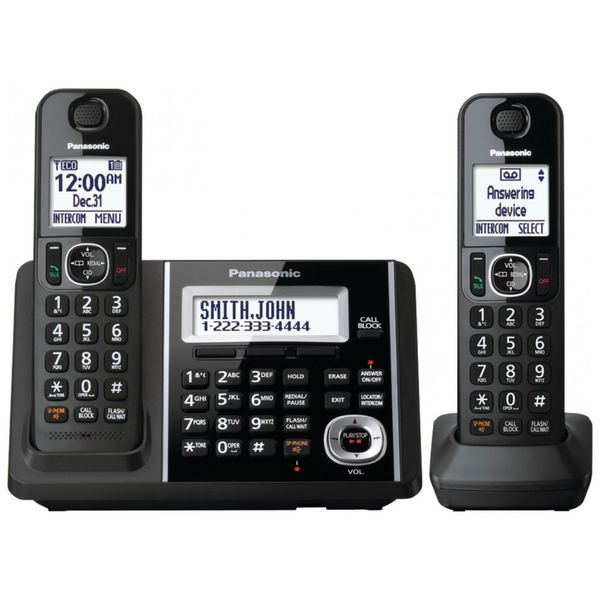 Telefone Fixo sem Fio Panasonic KXTGF342B com Identificador de Chamadas, Viva Voz e 2 Ramais