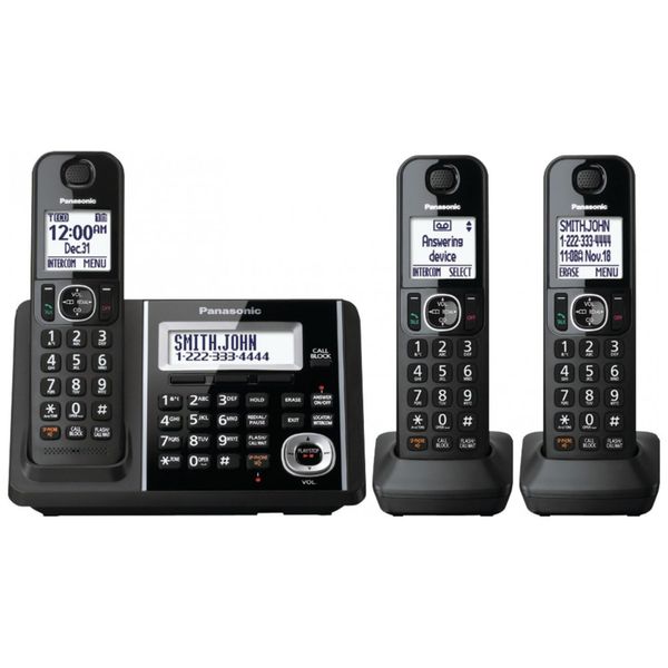 Telefone Fixo Sem Fio Panasonic KXTGF343B com 3 Aparelhos, Preto