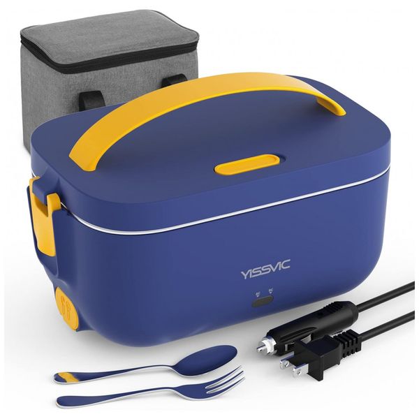 Marmita Elétrica Portátil 3 em 1, 1,5L com Recipiente SS Removível, à Prova de Vazamentos, Colher, Garfo e Bolsa de Transporte, 12V 24V 110V,