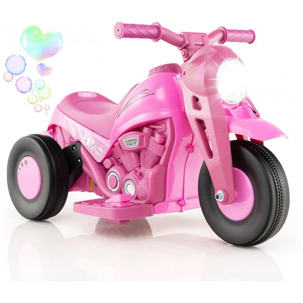 Moto Elétrica Triciclo Infantil com Bolhas de Sabão, Música e Farol LED, 6V, Costzon, Rosa