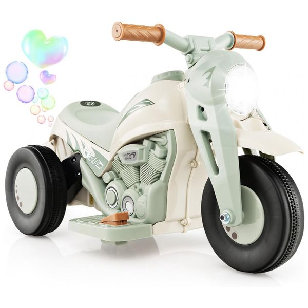 Moto Elétrica Triciclo Infantil com Bolhas de Sabão, Música e Farol LED, 6V, Costzon, Bege