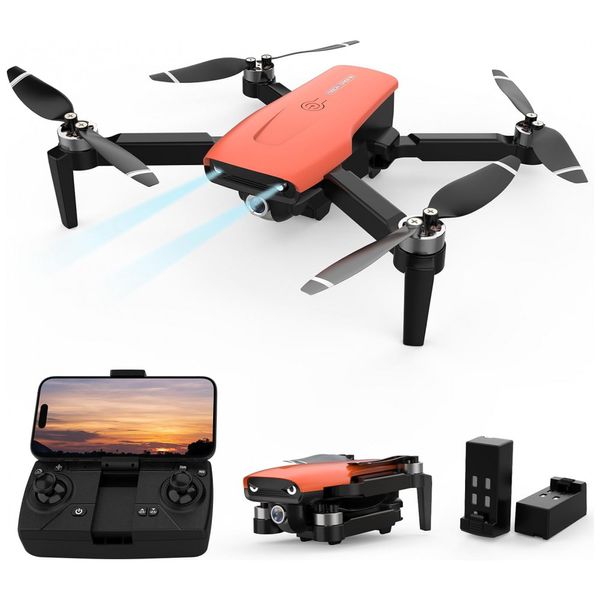 Drone Dobrável com Câmera UHD 1080p para Iniciantes, Controle Remoto de 2,4 GHz, LMRC LMRC12, Laranja