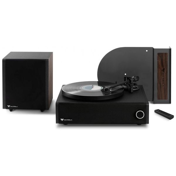 Sistema de Som com Toca Dicos de Vinil Integrado, Subwoofer sem Fio e Streaming Bluetooth 5.0, Victrola Premiere V1, Preto