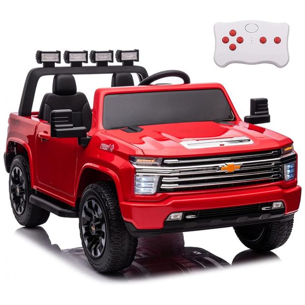 Carro Elétrico Infantil a Bateria 4X4, 2 Lugares com Controle Remoto, Pneus EVA, Música e Luz LED, 24V, NEWQIDA Chevrolet Silverado HD, Vermelha