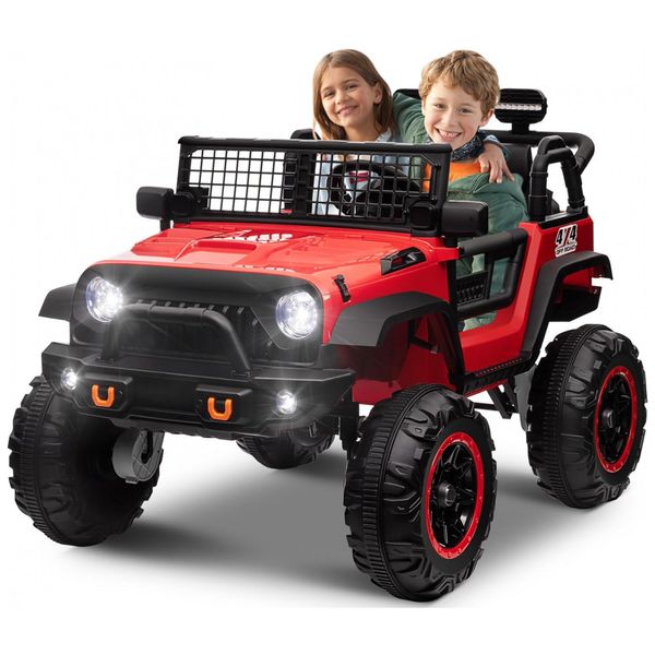 Carro Elétrico Infantil a Bateria 2 Lugares com Assento de 50 centímetros, 4 Amortecedores, Música, Luz LED e Controle Remoto, 24V, OTTARO, Vermelho