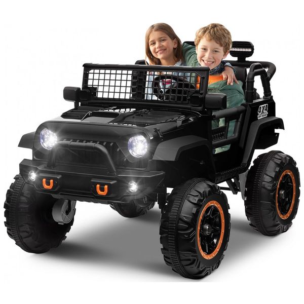 Carro Elétrico Infantil a Bateria 2 Lugares com Assento de 50 centímetros, 4 Amortecedores, Música, Luz LED e Controle Remoto, 24V, OTTARO, Preto