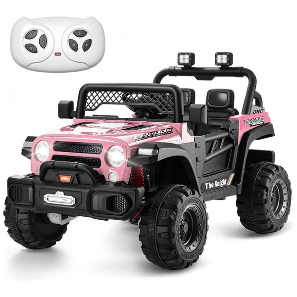 Carro Elétrico Infantil a Bateria com Controle Manual dos Pais, Cinto de Segurança, Suspensão de Mola e Porta Malas, 12V, TEOAYEAH, Rosa