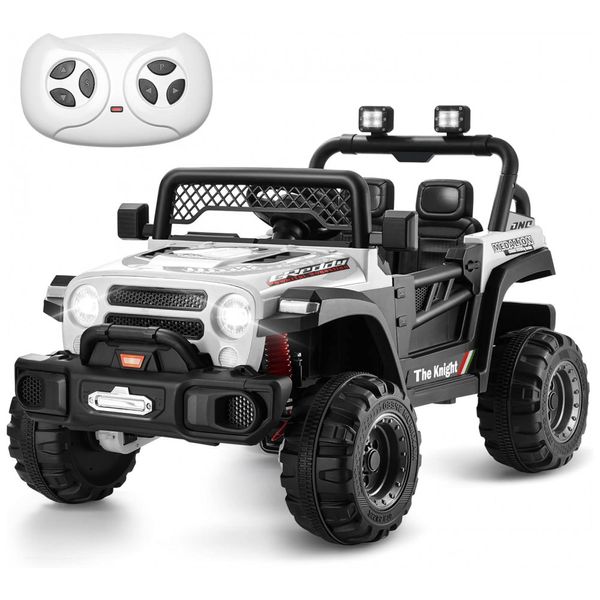 Carro Elétrico Infantil a Bateria com Controle Manual dos Pais, Cinto de Segurança, Suspensão de Mola e Porta Malas, 12V, TEOAYEAH, Branco