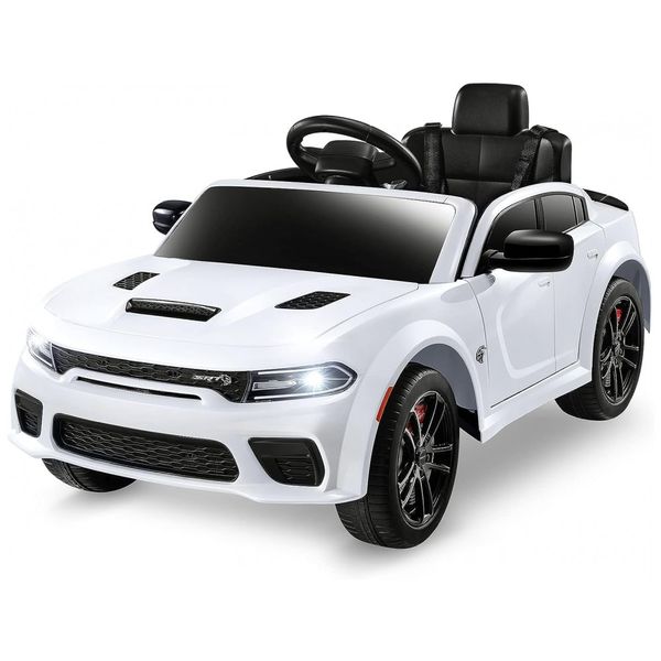 Carro Elétrico Infantil a Bateria com Controle Remoto, 3 Velocidades, Luzes LED e Música, 12V, ENYOPRO Dodge Charger licenciado SRT Hellcat, Branco