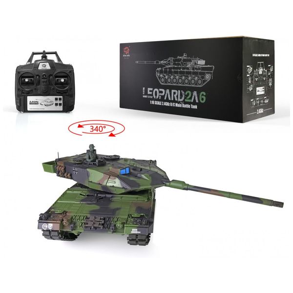 Tanque Militar Leopard2A6 de Controle Remoto em Plástico Resistente, com Torre Rotativa e Infravermelho para Adultos, Wheelfun