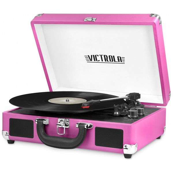 Toca Discos Portátil Bluetooth Vintage de 3 Velocidades com Alto-Falantes Embutidos, Victrola, Rosa