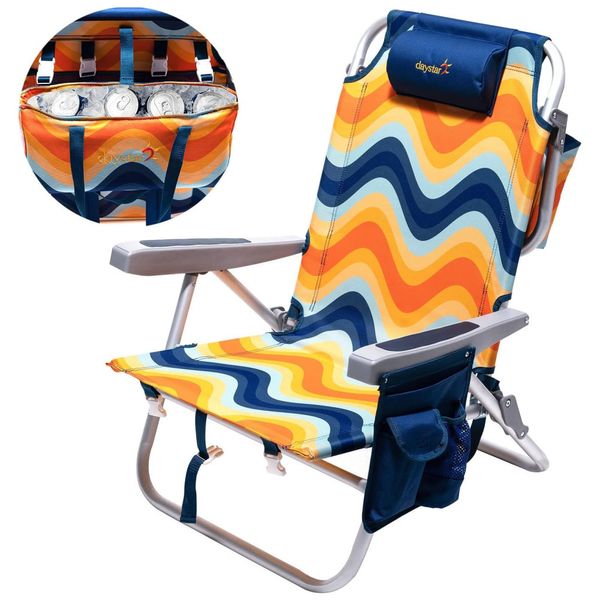 Cadeira de Praia Dobrável, Portátil com 5 Posições, Resistente, Sunnyfeel, Laranja