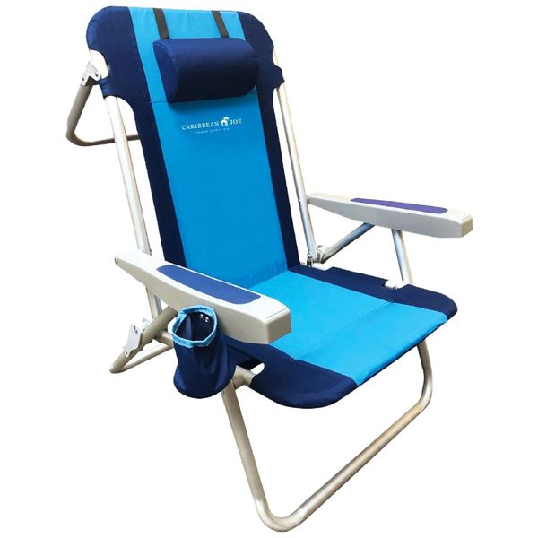 Cadeira de Praia Dobrável e Portátil com 5 Posições, Bolsos e Porta Copos, Chaby, Azul