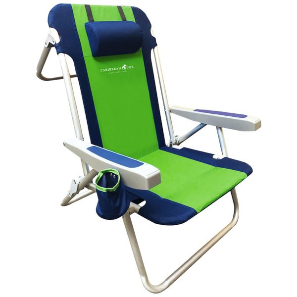 Cadeira de Praia Dobrável e Portátil com 5 Posições, Bolsos e Porta Copos, Chaby, Verde