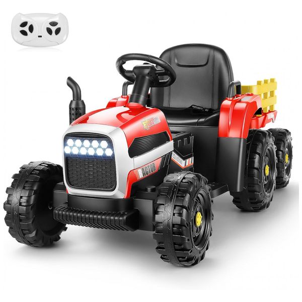 Trator Elétrico Infantil com Controle Remoto, Reboque, Faróis de LED e 3 Marchas, 12V, Hikole, Vermelho