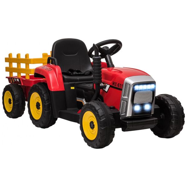 Trator Elétrico Infantil com Controle Remoto, Reboque, Motores Duplos de 25W, Som e Luzes LED, 12V, Aosom, Vermelho