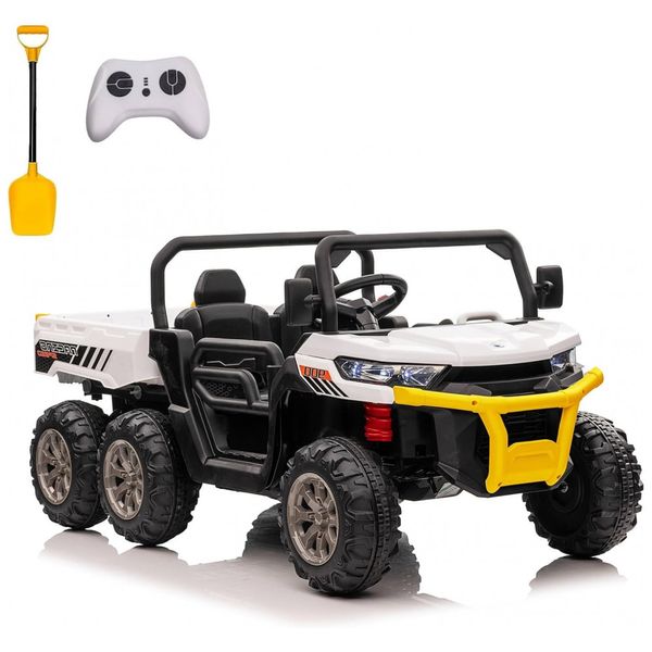 Caminhão Basculante Elétrico Infantil 6x6, 2 Lugares com Controle Remoto, Bluetooth e Cama Basculante, 24V, POSTACK, Branco