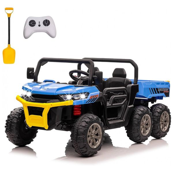 Caminhão Basculante Elétrico Infantil 6x6, 2 Lugares com Controle Remoto, Bluetooth e Cama Basculante, 24V, POSTACK, Azul