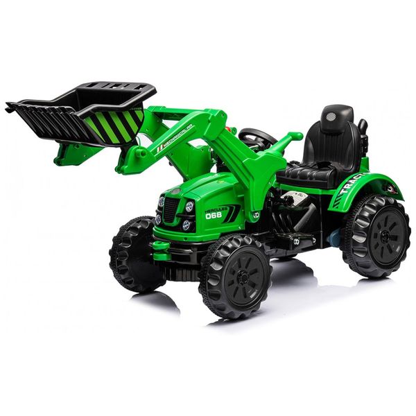 Trator Elétrico Infantil com Carregador Frontal e Escavadeira Motorizada, Motor Duplo de 35W e 2 Velocidades, 12V, Kidsera, Verde