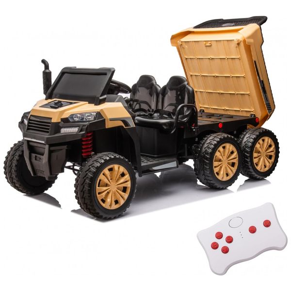 Caminhão Basculante Elétrico Infantil Off Road, 2 Lugares com Controle Remoto e Cama Basculante, 24V, LUIBAS, Marrom