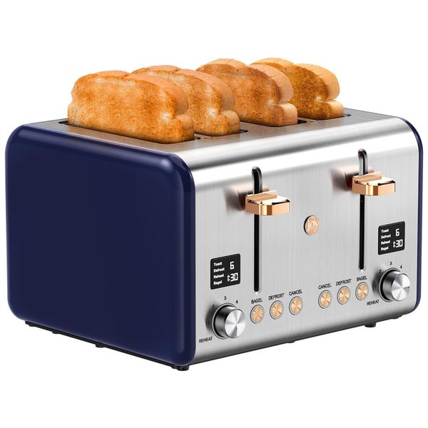 Torradeira 4 Fatias com 6 Níveis de Tostagem, Cronômetro de Contagem Regressiva e Bandeja de Migalhas Removível , 1800W, JOY Kitchen, Azul Marinho