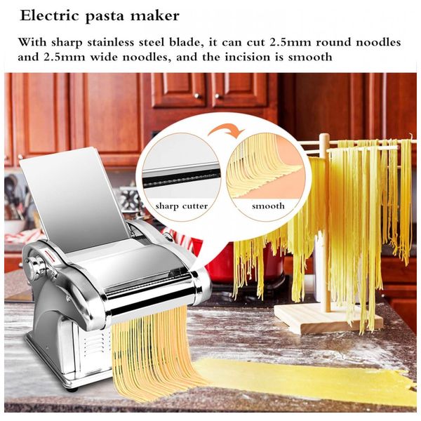 Máquina de Macarrão Elétrica JIAWANSHUN, Aço Inox, 6 Etapas, Prata 110V