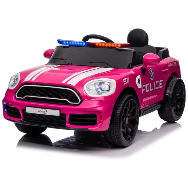 Carro Elétrico Infantil a Bateria Policial com Controle Remoto e Luzes, 12V, LUIBAS, Rosa