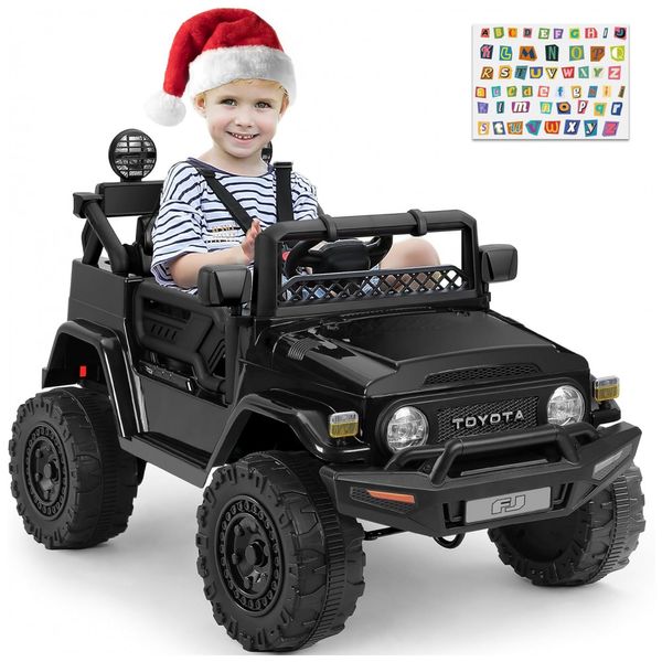 Carro Elétrico Infantil a Bateria com Controle Remoto, 3 Velocidades, 6 Luzes LED e Bluetooth, 12V, ELEMARA Toyota FJ40, Preto
