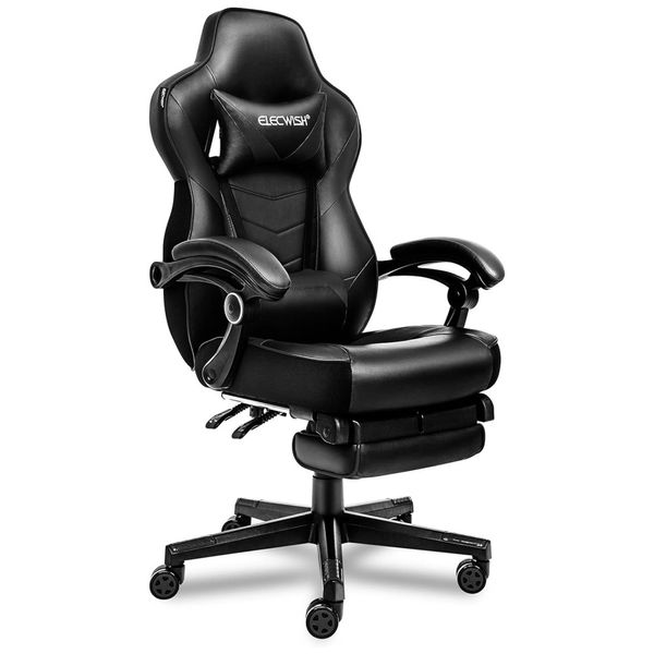 Cadeira Gamer YOURLITEAMZ, Couro PU, Reclinável, Ergonômica, Preto