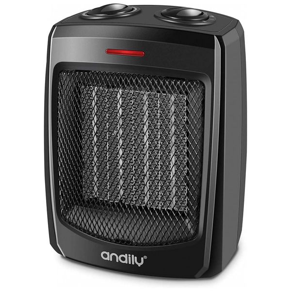 Aquecedor Elétrico de Cerâmica com Termostato, 110V 1500W, ANDILY A 750 1500, Preto