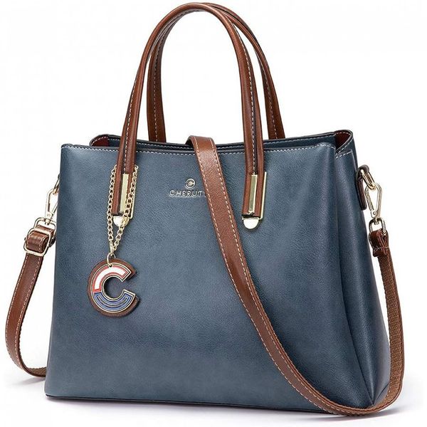 Cheruty Bolsa Feminina de Ombro em Couro Sintético, Azul