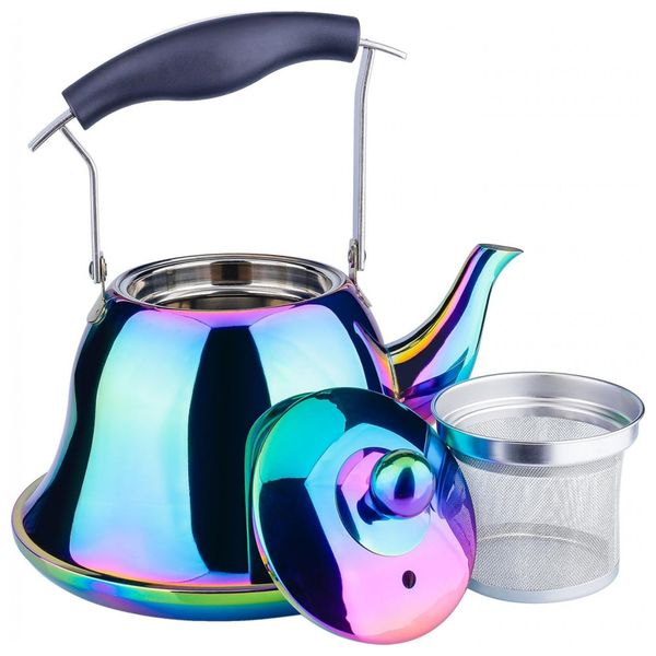 Onlycooker Chaleira 2L com Apito e Cabo ergonômico, Aço Inoxidável, Arco íris