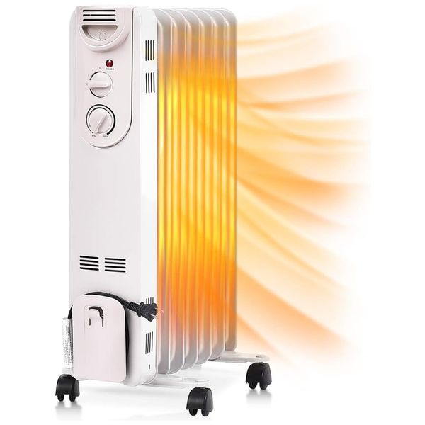 Aquecedor a Óleo Portátil Silencioso com Proteção Contra Super Aquecimento, 110V 1500W, TANGKULA, Branco