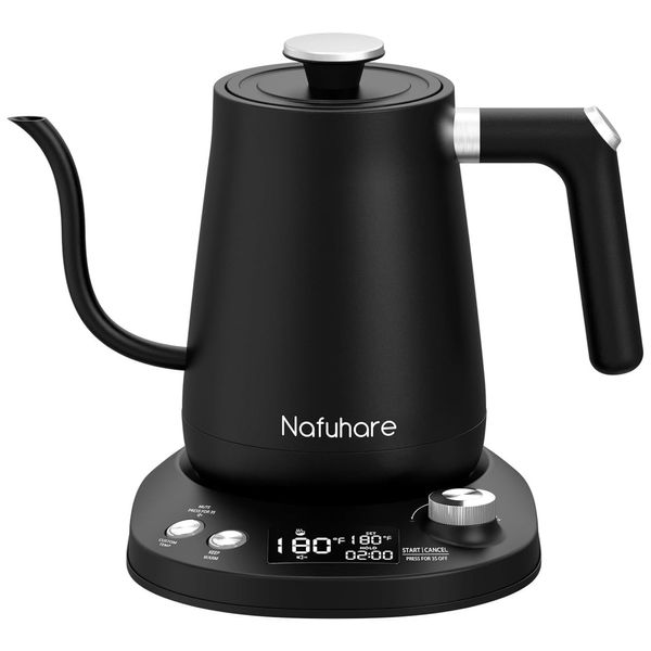 Chaleira Elétrica 800mL Pescoço de Ganso com Display LED e Controle de Temperatura, 110V 1200W, Nafuhare, Preta