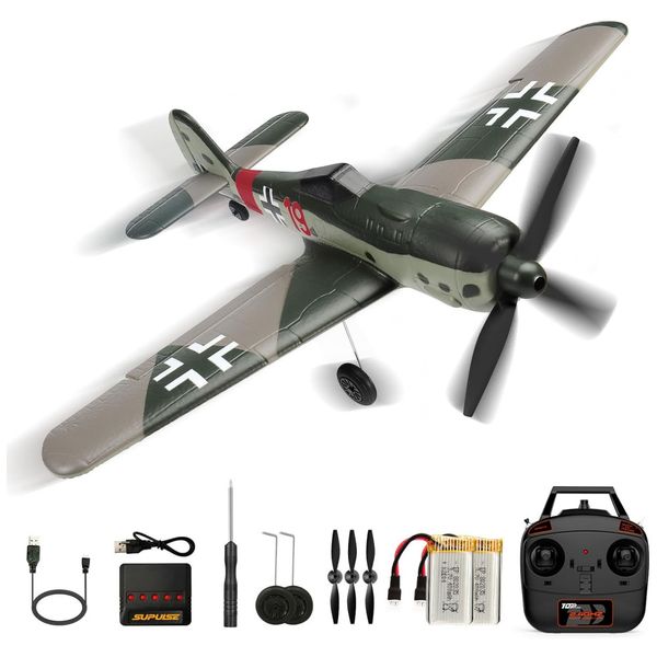 Avião de Controle Remoto com Sistema de Estabilização Xpilot de 6 Giroscópios, RoofWorld Caça Fw190 Würger, Verde e Cinza