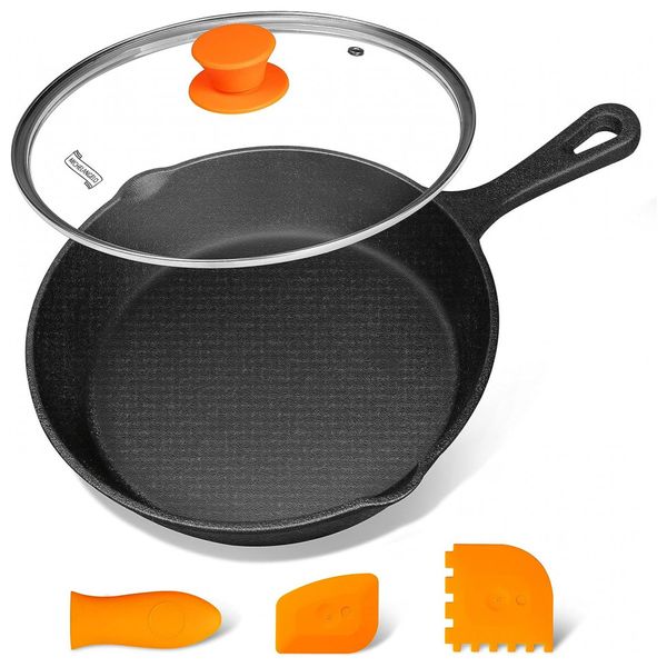 Frigideira de Ferro Fundido Pré Temperada, com Tampa, MICHELANGELO, Preto