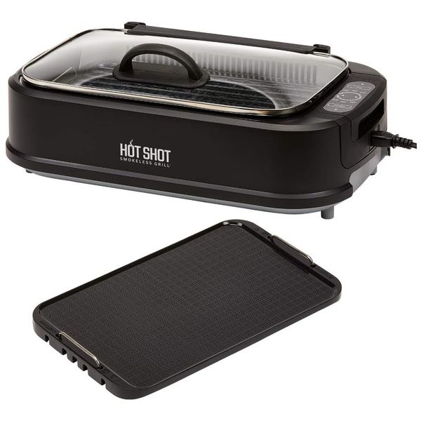 Churrasqueira Elétrica Antiaderente, Aço Inoxidável, 1500W, 110v, HOT SHOT SMOKELESS GRILL, Preto