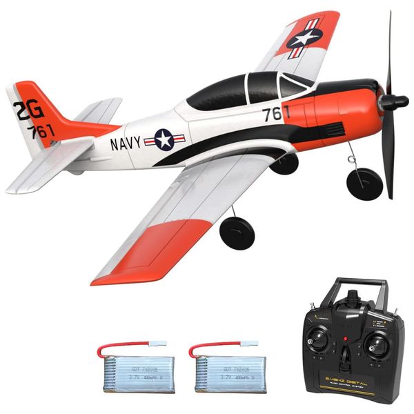 Avião de Controle Remoto com Sistema de Estabilização Xpilot e Acrobáticas, VOLANTEXRC T28 Trojan, Vermelho e Branco