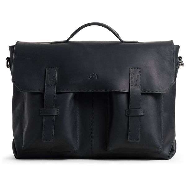 Bolsa Carteiro Masculina de Couro Grão Integral para Laptop com 15 Polegadas e Fecho Magnético, VELEZ, Preta