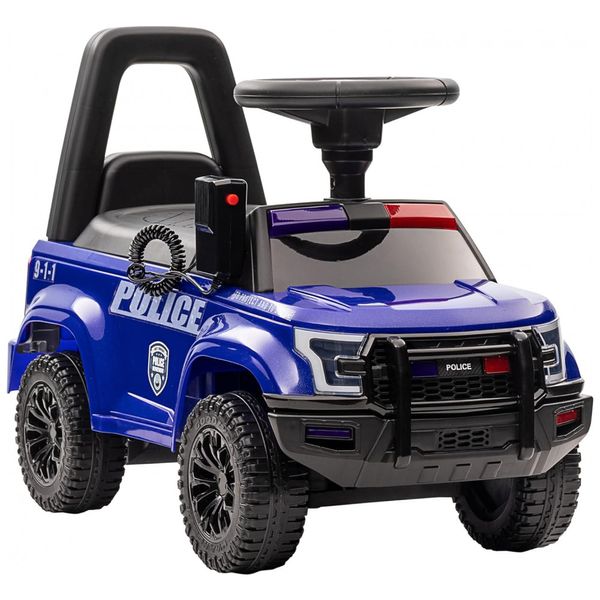 Carro Infantil Policial de Deslizar com os Pés, Possui Sistema de Som e Armazenamento Embaixo do Banco, Aosom, Azul