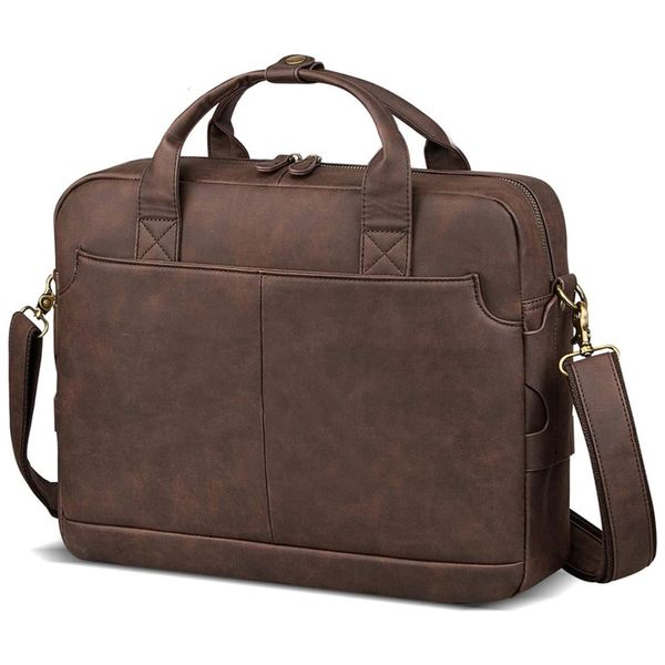 Bolsa Carteiro Masculina de Couro para Laptop com 16 Polegadas, Bosidu, Marrom