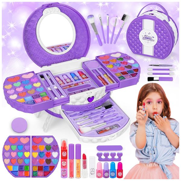 Kit de Maquiagem Infantil com 66 Peças para Crianças de 3 a 10 Anos, MINIFUN, Roxo e Branco