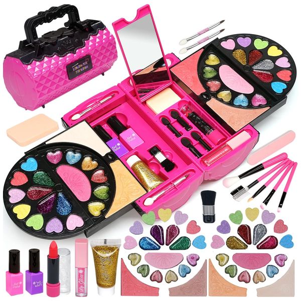 Kit de Maquiagem Infantil com 59 Peças, Não Tóxico e Lavável para Crianças de 3 a 12 Anos, Pistachio, Rosa e Preto